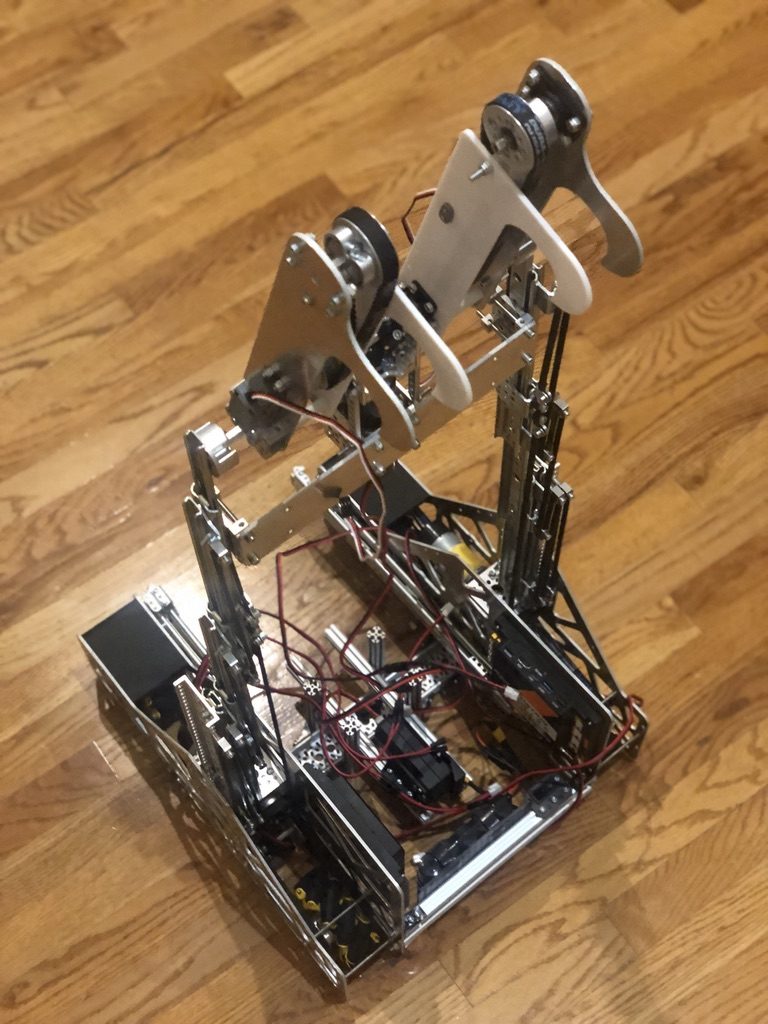 FIRST Tech Challenge competition robot with a lift assembly and goBILDA structural framing.